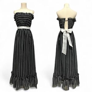 Vintage Saks Fifth Avenue Stripe Strapless Maxi Dress XXS Prom Formal Event Gala